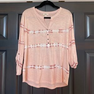 Split-neck roll-tab sleeve top